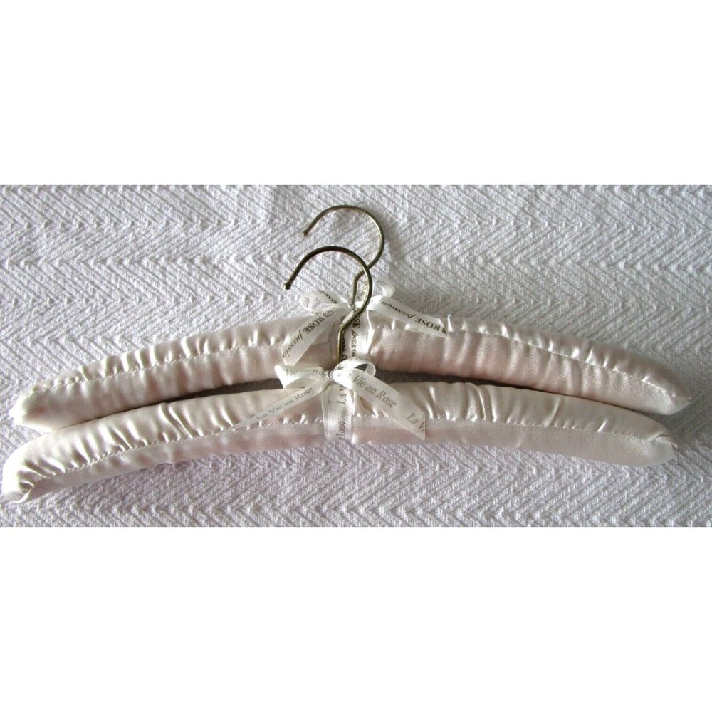 Fabric Satin Padded Hangers Cream/Beige Color -Shabby Victorian Vibe Set Two (2)
